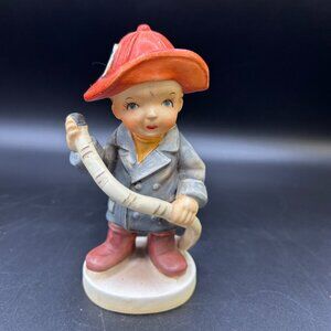 Stauffer Small Boy Fire Chief #7 Figurine Holding Water Hose Decor Accent 3008A